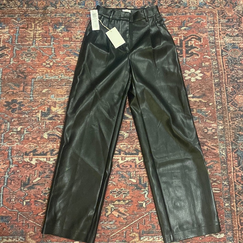 Aritzia Black Faux Leather Effortless Trouser Pants